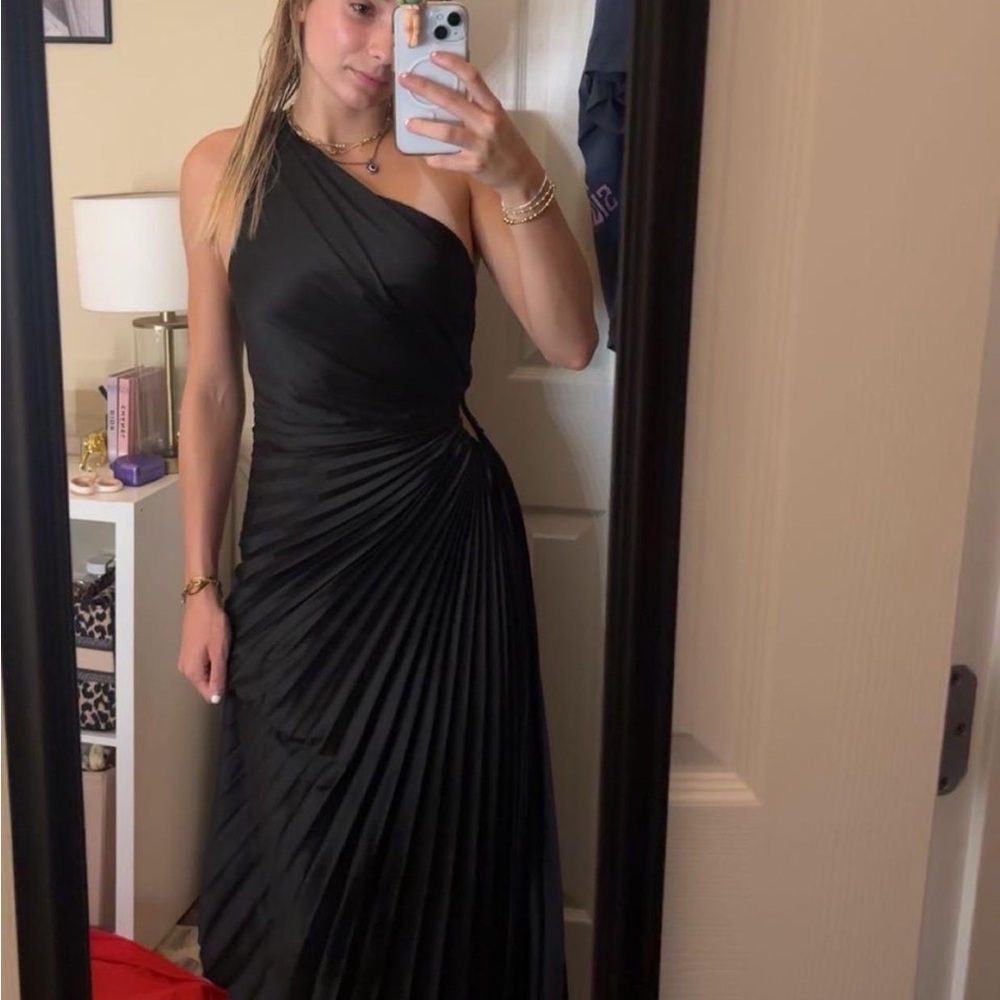 Black Asymmetrical Pleated Gown for Wedding Guest
